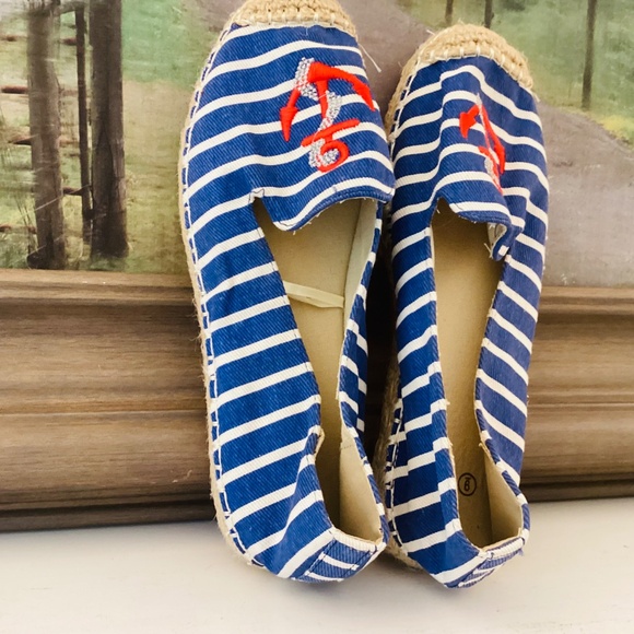 Anchor Blue Stripe Slip On Shoes Espadrilles Size 9 Women’s Nautical Summer - Picture 4 of 14